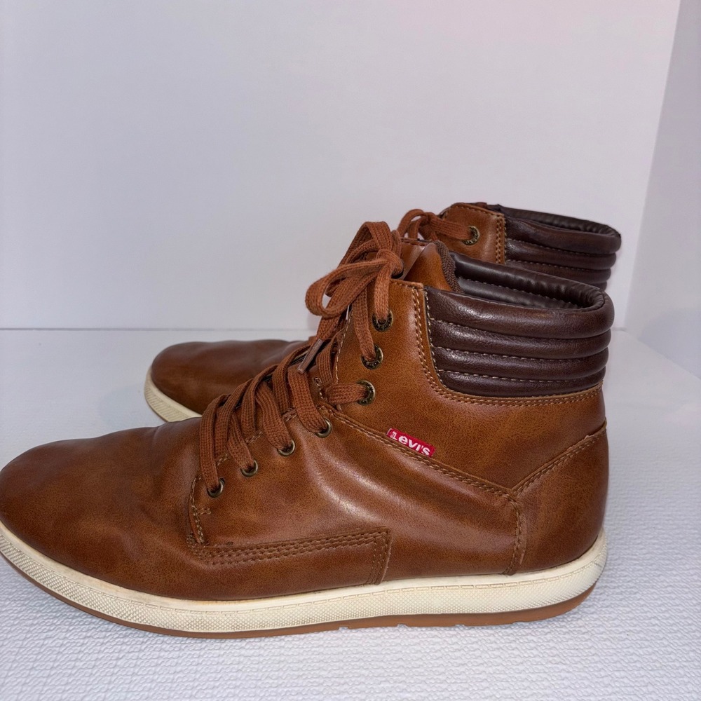 Levis Mens Brown Faux Leather High Top Casual Lace Up Sneakers US 12